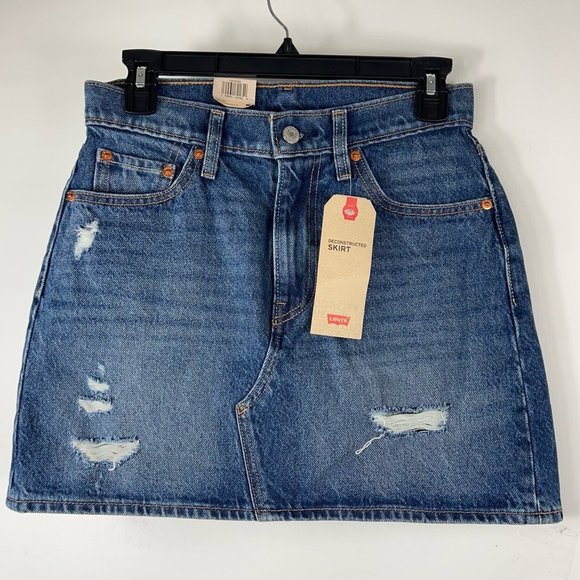 Levi's Dresses & Skirts - Levis Womens Pencil Deconstructed Skirt Blue Mini Distressed Denim Zip 26 New
